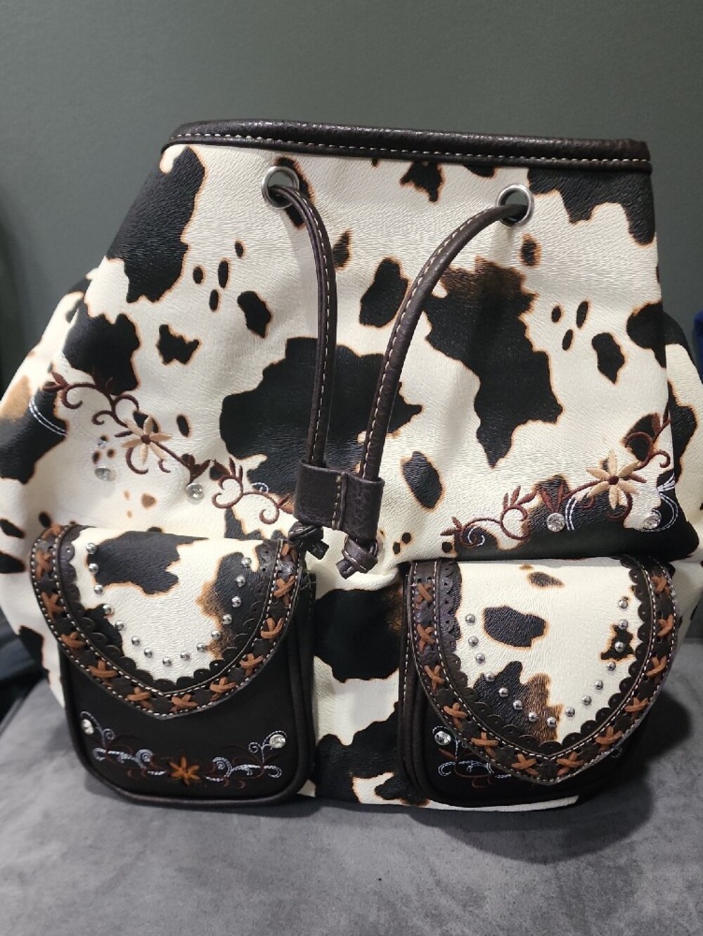 Cow Print & Brown  Western Buckle Backpack - Unbranded - Picture 2 of 7